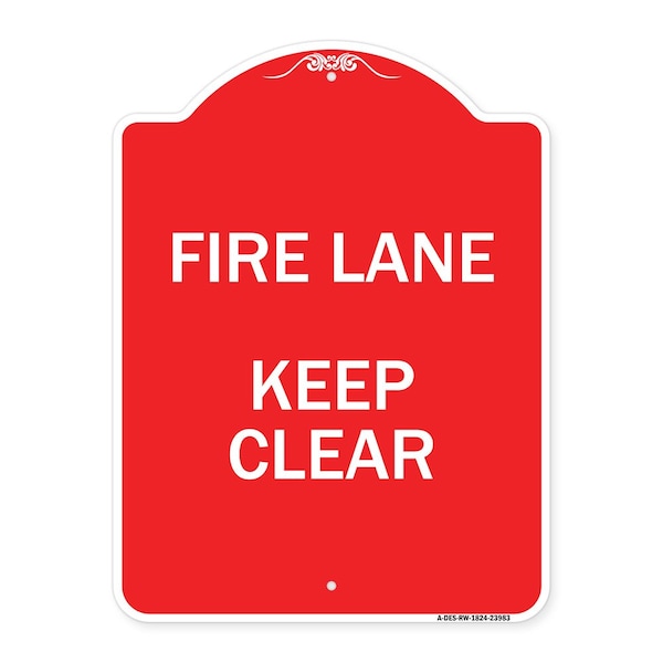 Signmission Designer Series Sign-Fire Lane Keep Clear, Red & White Aluminum Sign, 18" x 24", RW-1824-23983 A-DES-RW-1824-23983 - main
